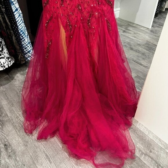 NWT Mac Duggal Red Pink Mermaid Formal Gown $798 - Picture 9 of 13
